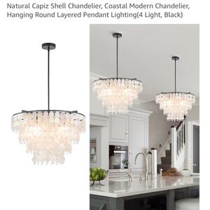 Coastal Modern Black Chandelier with Capiz Shells
